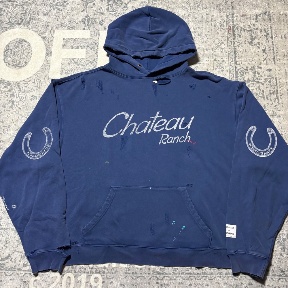 Gallery Dept Chateau Ranch Distressed Hoodie Mens XL Navy Blue Streetwear Rare